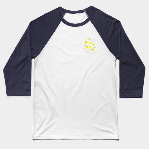 yellow cosmos flower watercolor Baseball T-Shirt by colorandcolor